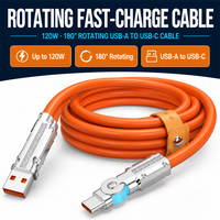 Durable 180 °   Câble de charge USB-C rotatif 6A à charge rapide, tressé en nylon, cordon de synchronisation de données pivotant Type-C vers USB-A pour téléphone de jeu