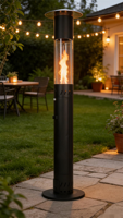Chauffe-terrasse extérieur à pellets de bois 2M avec verre, couleur noire, écologique et économique, fournitures de jardinage