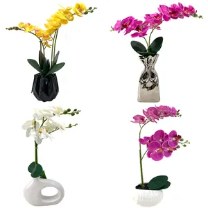 Real touch Orchid Phalaenopsis Bonsai artificial orchid with pot small potted orchid for Indoor Decoration