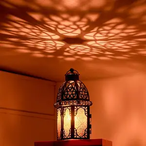 Vela decorativa de estilo marroquí para interiores y exteriores, farol vintage de metal para escritorio, decoración del hogar, terraza