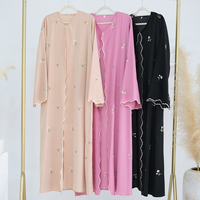 Abaya Designer NOUVEAU Dubaï Fleur Broderie Kimono Ouvert Abaya Islamique Musulmane Femmes Élégant Dentelle Cardigan Robe de Soirée Robe
