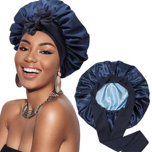 Bonnet de nuit en satin double couche personnalisé avec logo, bonnet de sommeil pour soins capillaires, bonnet en satin pour femme avec nœud - Product Image 2
