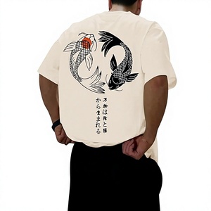Men's Plus Size T-<b>Shirt</b> With Koi <b>Fish</b> Print Back Design Casual Short Sleeve O-Neck 100% Cotton Jersey Fabric - Product Image 5