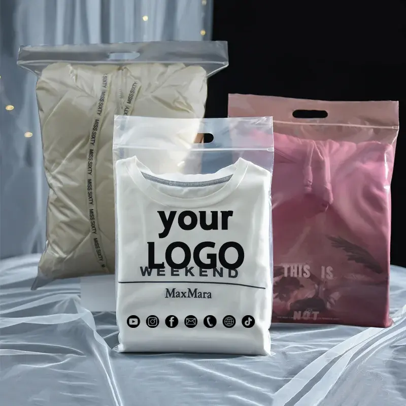 カスタム印刷ロゴ服包装袋ジップロックショッピング再封可能プラスチックジップロックバッグハンドル付き