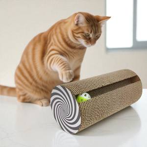 Cilinder Gegolfde Milieuvriendelijke Kattenkrabber Bells Interactieve Rollende Kartonnen Speelgoedtunnel Ontwerp Krabben Spelstress - Product Image 1