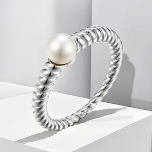 Anello di corda per eternità 925 argento Sterling 6Mm anello di perle bianche conchiglia