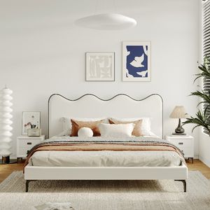 Yisi Minimaliste Crème Cuir <span class=keywords><strong>Bois</strong></span> Cadre Lits Rembourrés Doux Princesse Lits Queen King Cadre Taille Lit <span class=keywords><strong>Suspendu</strong></span> - Product Image 6