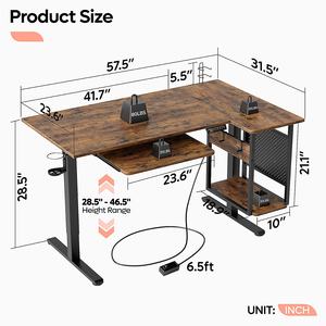 AJUNION 58&quot;W Electric Adjustable Height Standing <strong>Desk</strong> Corner <strong>Desk</strong> Table Sit Stand <strong>Desk</strong> <strong>With</strong> <strong>Keyboard</strong> <strong>Tray</strong> <strong>and</strong> <strong>CPU</strong> Host Shelf