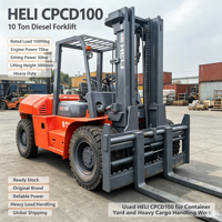 Chariot élévateur diesel HELI CPCD100 d'occasion, 10 tonnes, 75 kW, moteur HELI d'origine, pour travaux de manutention de marchandises lourdes en portuaire