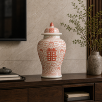 Pot à gingembre de style antique, motif pivoine rouge corail complexe, double bonheur, avec couvercle, pour décoration de table de mariage