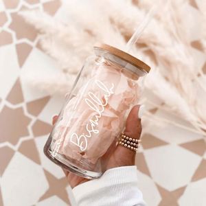Ramadan <b>Gifts</b> for Muslims Iced Coffee With Lid and Straw Fasting Eid <b>Gift</b> Bismillah Glass Can Cup - Product Image 3