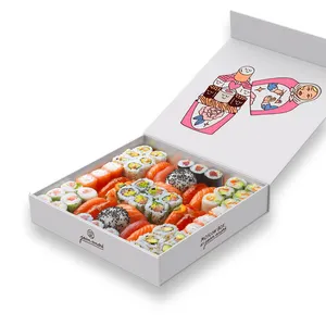 Caja plegable con logotipo personalizado, embalaje de comida, Sushi, papel negro