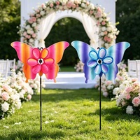37 Inch Grote 3D Vlinder Windmolen Dubbellaagse Bloemblaadjes Windmolen Verloop Roze Tuinpaal voor Patio Tuin Gazon Decoratie