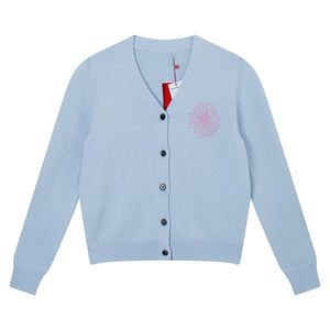 Suéter de Punto Personalizable con Patrón de Bordado de Margaritas, Cuello en V, Informal, de Manga Larga para Mujer - Product Image 4