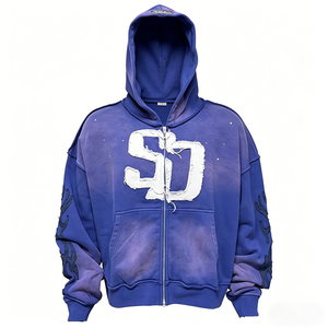 เสื้อฮู้ดดี้โอเวอร์ไซส์ผ้าฝ้ายลายแอซิดวอชประดับเพชรเทียมแบบยูนิเซ็กซ์ เสื้อฮู้ดดี้ผู้ชายแบบสั่งทำพิเศษ ปักลาย апплика - Product Image 1