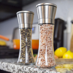 Ustensiles de cuisine, ensemble moulin à sel et à poivre électrique en verre de 170 ml, noyau en céramique en acier inoxydable, moulin à épices - Product Image 4