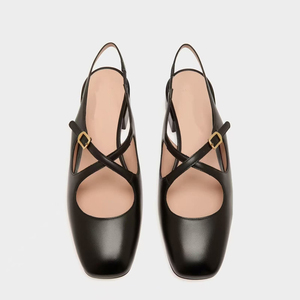 Women Low Chunky Heels Pumps Square Toe Office Lady Metal Buckles Slingbacks <b>Shoes</b> Double Straps Back Cut Out Sandals - Product Image 5