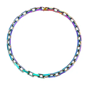 时尚新款项链手链不锈钢304纯色彩虹色方形独特10毫米古巴链几何方形锁