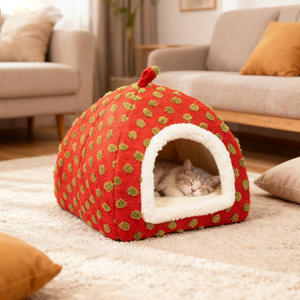 Coussin de lit pour animaux de compagnie semi-<span class=keywords><strong>fermé</strong></span>, épais et chaud, toutes saisons, motif dessin animé, amovible et lavable, pour <span class=keywords><strong>chien</strong></span> et chat, motif imprimé, type yourte - Product Image 1