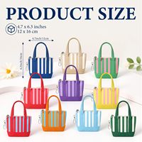Sac fourre-tout mini en toile à rayures verticales personnalisé, avec porte-clés, porte-monnaie et pochette de rangement zippée, doté d'un clip métallique détachable – Vente en gros