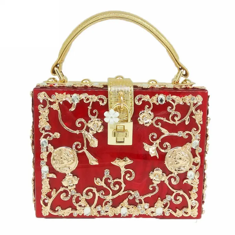 Fashion And Exquisite Trends Box Evening Bag Embroidered Floral Luxury Party Bag Acrylic Clutch Purses for Women