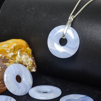Pendentif en perles de forme donut en agate bleue de qualité supérieure, calcédoine, quartz, 30 mm, pour collier, fabrication chinoise, approvisionnement stable.