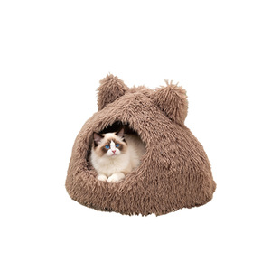 Le Xuan <b>Cat</b> House 48x48cm 55x55cm <b>Plush</b> Fur With <b>Cat</b> Ears For Indoor <b>Cats</b> Winter Warm Bed - Product Image 3