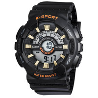 LASIKA W-F127 K-Sport Jam Tangan Digital Dial 24 Jam Aksen Emas Tahan Air 3BAR Lampu Latar LED Alarm Stopwatch Kualitas Tinggi