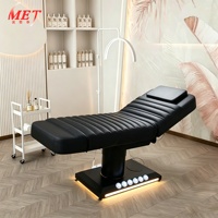 Cama de Masaje de Cuero Negro de Lujo para Salón de Belleza, Cama Eléctrica Plegable para Tratamientos Faciales y de Pestañas