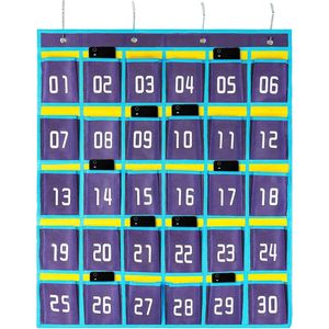 Organizador de bolsillo para armario, 30 bolsillos, organizador azul para colgar en la puerta, almacenamiento para teléfonos móviles, tipo gancho rectangular de lona - Product Image 1