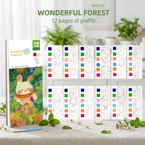 Carnet d'aquarelle pré-imprimé avec palette de pinceaux tout-en-un – Il suffit d'ajouter de l'eau – Art DIY – Marque-page détachable – Cadeau pour débutant - Product Image 1