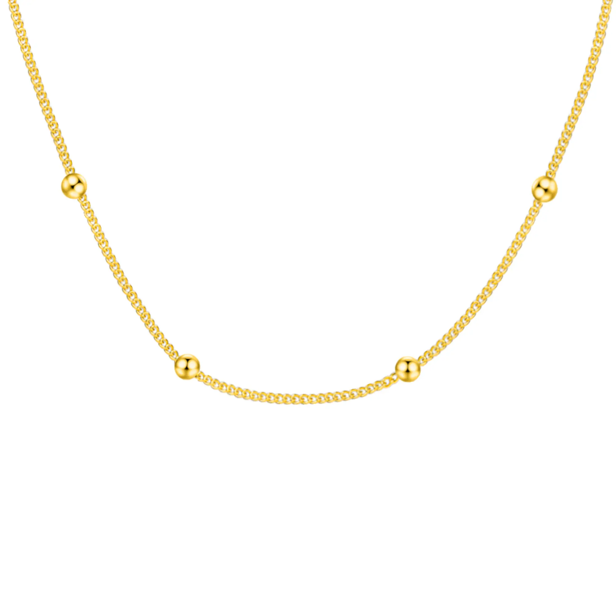 NUORO Minimalis 14K Emas Kuning Diisi Manik Choker Kalung untuk Wanita Stackable Bead Rantai Kalung