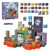 200 Pièces Blocs de Construction Magnétiques Pixel Cave 3D Aventure STEM Éducatifs Créatifs avec Élément Cristal de Lave