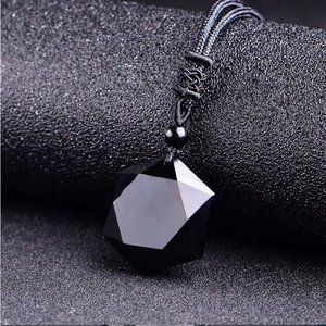<strong>Black</strong> <strong>Obsidian</strong> Star Pendant <strong>Necklace</strong> with Vintage Geometric Design Rope Chain-Unisex Jewelry for Anniversary Occasions - Product Image 4