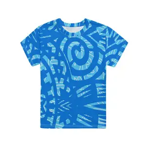 저렴한 가격 도매 사용자 정의 로고 소년 O 목 짧은 소매 티셔츠 어린이 의류 블루 태평양 유산 디자인 어린이 티셔츠