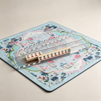 Tuiles de Mahjong Américain Personnalisées en Acrylique Blanc avec Bord Bleu Clair, Motif Floral et d'Oiseaux de Dessin Animé, Jeu de Mahjong pour la Maison et les Fêtes