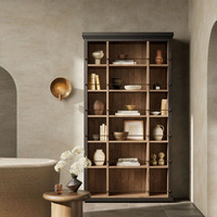 Vitrine ouverte en chêne de style provincial français pour salon avec rails métalliques, meuble de rangement en bois, sur mesure OEM ODM.