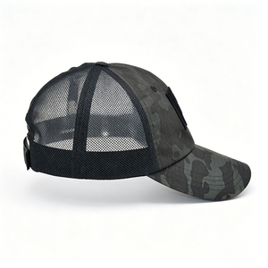 Casquette de camionneur camouflage noire avec logo patch, toile et dos en maille, réglable, snapback, tactique, unisexe, pour l'extérieur, style affirmé - Product Image 2