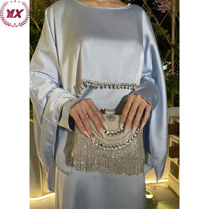 Abito modesto con diamanti di alta qualità da donna Dubai da sera Abaya tinta unita per la preghiera Eid e lo stile del golfo del Ramadan arabiano - Product Image 3