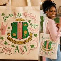 Sac en toile robuste personnalisé en gros, vert pomme et rose, avec lettres grecques, souvenir universitaire pour sororité