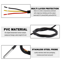 Sonda de Temperatura de Acero Inoxidable de 2 Metros, Sensor 18b20, Cable Impermeable de 2 Metros, DS18B20+