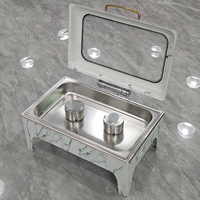 Chauffe-Plat à Gaz 9L en Acier Inoxydable Vert Motif Marbre pour Buffets, Réceptions et Banquets
