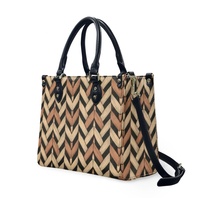 Sac à main léger personnalisé en PU pour femme, motif palmiers et chevrons tropicaux, imprimé botanique, avec poignée supérieure, noir et blanc, tailles S M L