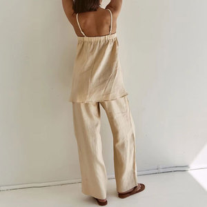 Conjunto <span class=keywords><strong>de</strong></span> Dos Piezas <span class=keywords><strong>de</strong></span> Ropa Femenina, Top sin Mangas y <span class=keywords><strong>Pantalones</strong></span> a la Moda, Estilo Casual, Algodón y <span class=keywords><strong>Lino</strong></span> - Product Image 2