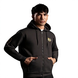 Men Black Zip-Up Hoodie Cotton French Terry Regular Fit Casual Autumn Wear Custom Logo Back 370g Silk Screen Printed Pocket - Product Image 1