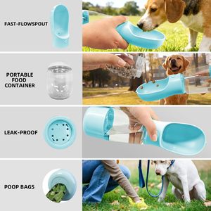 Botella de Agua 3 en 1 para Perros, a Prueba de Fugas, con Contenedor de Comida y Porta Bolsas para Excrementos, para Viajes al Aire Libre, Dispensador Portátil para Mascotas - Product Image 5