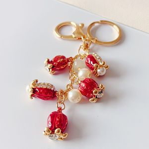 Llavero <span class=keywords><strong>de</strong></span> Metal al por Mayor con Flores <span class=keywords><strong>de</strong></span> <span class=keywords><strong>Granada</strong></span> Rojas, Colgante para Cartera, Bolso, Llavero para Coche, Adorno para Llaves, Regalo - Product Image 2