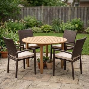 Conjuntos de Muebles de Jardín Modernos para Exteriores, Sillas y Mesas de Comedor de Mimbre de Resina, Ratán y Madera de Teca con Cojines Resistentes al Agua - Product Image 2
