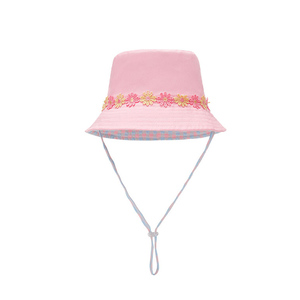Diseño de flores Cuerda a prueba de viento Algodón personalizado Verano al aire libre Niños Cubo Sombrero Pescador Sombrero - Product Image 3