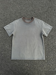 Camiseta de Manga Corta para Hombre, Cuello Redondo, Color Gris, Corte Regular, 100% Algodón Jersey, Estilo Casual, Color Sólido, Ribete en Contraste, Tejido de Punto - Product Image 3